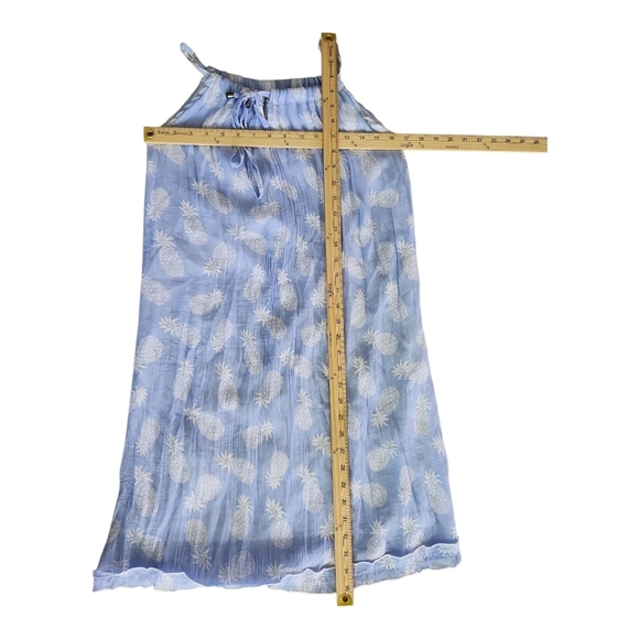 India Boutique Blue White Pineapple Print Pleated Sundress One Size - Picture 4 of 6